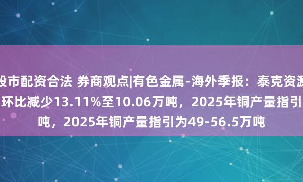 股市配资合法 券商观点|有色金属-海外季报：泰克资源2025Q1铜产量环比减少13.11%至10.06万吨，2025年铜产量指引为49-56.5万吨
